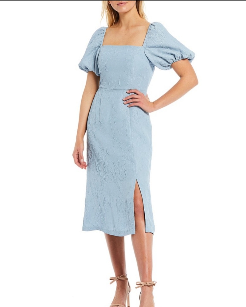 Sachin + Babi Amber Square Neck Puff Sleeve Slit Hem Midi Dress